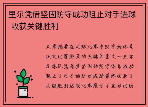 里尔凭借坚固防守成功阻止对手进球 收获关键胜利